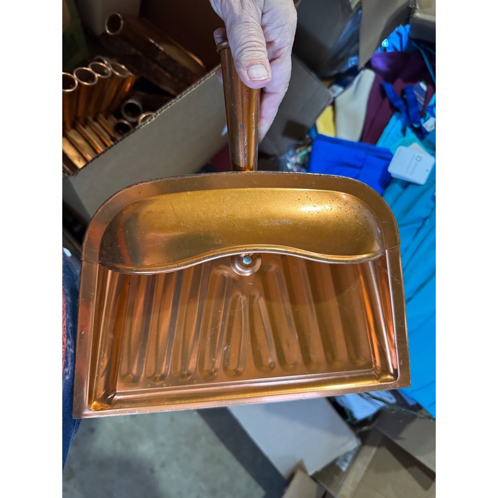 Vintage JV Reed Louisville KY Metal Dustpan Copper Tone Mid Century Industrial